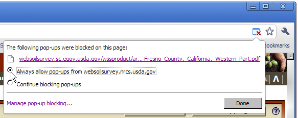 Always allow pop-ups from... Always allow pop-ups from Web Soil Survey.